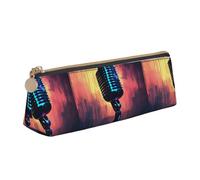 Microphone with Music Note Print Students Supplies Higher Capacity Pencil Pouch Pen Case School Travel Office Desk