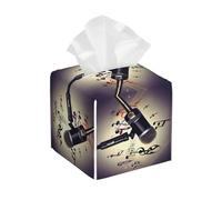 Microphone with Music Note print Tissue Box Cover, Leather Square Holder Decorative Tissue Organizer for Bathroom Countertop