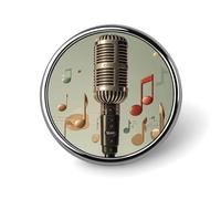 Microphone with Music Note Round Badge Cute Enamel Lapel Pin Brooches Button Pin Personalized Clothing Decoration Unisex Badge Holder Hats Bags Shirts Decor