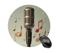 Microphone with Music Note Round Mouse Pad Smooth Glide Gaming Mousepad Extra Density Portable Comfortable Mouse Mat for Desk, Home, Office 7.8x7.8 Inches