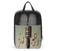 Microphone with Music Note Shoe Bag Waterproof & Breathable Shoe Pouch for Travel, Portable Carry Case for Sports Sneakers, Gym, Vacation