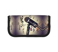 Microphone with Music Note Small Pencil Bag Simple Pencil Pouch Aesthetic Pencil Case Pencil Storage Bag Pen Holder Office