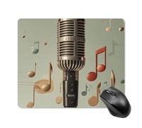 Microphone with Music Note Square Mouse Pad Portable Computer Mousepad with Non-Slip Rubber Base 18 * 22cm Ultra-Thin Gaming Mouse Mat for Computer Laptop Office Desk Accessories