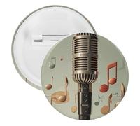 Microphone with Music Note Tinplate Badge Personalized Round Brooch Large Craft Button Suitable for Teachers, Nurses, Doctors, Staff, Party Gift Accessories, style, 12 Pieces