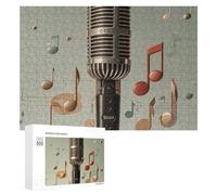 Microphone with Music Note Wooden Puzzles for Adults 300 PCS Unique Shape Puzzles Wall Art Home Decor for Puzzle Lovers, Family, Friend Creative Gift Toys