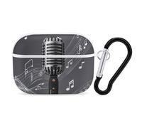 Microphone with Music Notes Airpod Pro Case AirPods 2 Case for Women Hard Shell Protective Cover with Carabiner Keychain Compatible with AirPods Case 2nd 1st Generation, Front LED Visible White