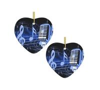 Microphone With Music Notes Christmas Tree Ceramic Hanging Bauble Personalised Xmas Baubles Cute Christmas Ornaments Gifts For Kids Family Friends
