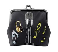 Microphone with Music Notes coin purse for women,small womens wallet,small makeup bag for purse,ultra-thin retro change wallet, Black, One Size, Art Deco