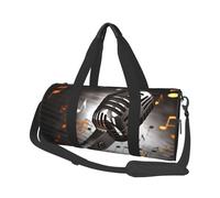 Microphone with Music Notes Duffle Bag for Women Men Personal Item Travel Bags Canvas Weekender Overnight Bag Lightweight Sports Tote Gym Bags Carry On Luggage Bag, Black, One Size