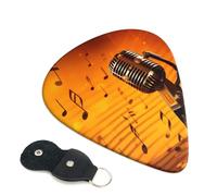 Microphone With Music Notes Guitar Plectrums, 6 Guitar Plectrums, Double Sided Printing, For Acoustic Guitar, Bass, Ukulele, Electric Guitar (0.46 Mm 0.71 Mm 0.96 Mm)