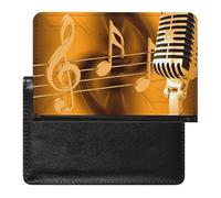 Microphone with Music Notes Passport Holder PU Leather Slim Passport Cover with Card Slots Travel Document Holder Cover