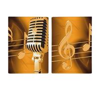 Microphone with Music Notes Passport Holder Slim PU Leather Passports Wallet Portable Passports Protector Passport Cover