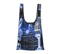 Microphone with Music Notes Print Foldable Reusable Grocery Bag Lightweight Shopping Tote for Groceries Travel Beach Eco-Friendly Compact Adventure Tote