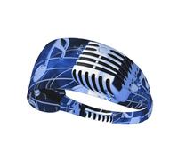 Microphone With Music Notes Print Non-Slip Elastic Running Headband, Sweat Absorbing Stretchy Hair Bands For Gym Yoga, Soft Skin-Friendly Foldable Workout Headband