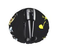 Microphone With Music Notes Print Shower Cap For Women Lightweight Reusable Softdouble Waterproof Layers Leakproof.