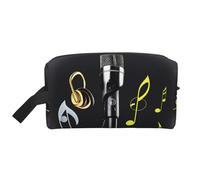 Microphone with Music Notes Print Toiletry Bag for Men Travel Toiletry Bag, Spacious Capacity Cosmetic Bag for Women
