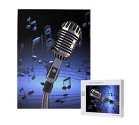 Microphone with Music Notes Printed Jigsaw Puzzle with Storage Box, Wooden Puzzle for Adults and Kids, 500 Pieces Family Fun Decorative Game, 38x52 CM