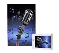 Microphone with Music Notes Printed Jigsaw Puzzle with Storage Box, Wooden Puzzle for Adults and Kids, 1000 Pieces Family Fun Decorative Game