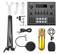 Microphone with Steel+Zinc Alloy Microphone, Metal Stand and Sound Card, Uni-Directional Polar Pattern, 20Hz-20KHz Frequency Response, 34dB±2dB Sensitivity, Ideal for Broadcasting, St