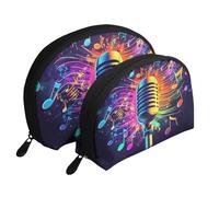 Microphones and Notes Printed Makeup Bags 2-Piece Portable Shell Travel Toiletry Bag