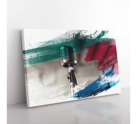 Microphones Music No.1 V2 Modern Canvas Wall Art Print Ready to Hang, Framed Picture for Living Room Bedroom Home Office Décor, 76x50 cm (30x20 Inch)