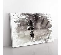 Microphones Music No.1 V3 Modern Canvas Wall Art Print Ready to Hang, Framed Picture for Living Room Bedroom Home Office Décor, 50x35 cm (20x14 Inch)