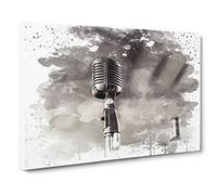 Microphones Music No.1 V3 Modern Canvas Wall Art Print Ready to Hang, Framed Picture for Living Room Bedroom Home Office Décor, 20x14 Inch (50x35 cm)
