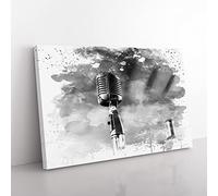 Microphones Music Vol.1 V4 Modern Canvas Wall Art Print Ready to Hang, Framed Picture for Living Room Bedroom Home Office Décor, 76x50 cm (30x20 Inch)