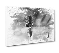 Microphones Music Vol.1 V4 Modern Canvas Wall Art Print Ready to Hang, Framed Picture for Living Room Bedroom Home Office Décor, 30x20 Inch (76x50 cm)