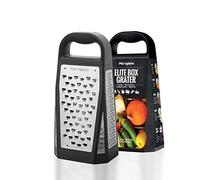 Microplane 34019E Elite Box grater with 5 blades Fine Coarse Ribbon Large Shaver and Extra Coarse in Stainless steel, Black, 9.50 x 13.90 x 27.00 cm