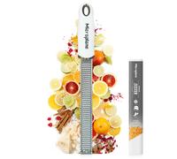 Microplane Zester Grater in White for Citrus Fruits, Hard Cheese, Ginger, Chocolate and Nutmeg with Fine Stainless Steel Blade - Made in USA