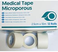 Micropore Surgical Tape, Box of 12 Rolls, 2.5cmX10m, Microporous Tape, Easy Tear, Strong & Breathable, Hypoallergenic First Aid Medical Tape, Multipurpose Tape, White (2.5CM X 10M 12 Rolls Box)