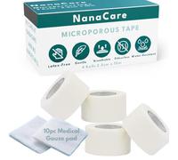 Microporous Medical Tape Waterproof, 4 Rolls 2.5cm x 10m + 10pc Gauze Pads - Hypoallergenic Surgical Tape for Wound Care, Dressings & Face, First Aid Waterproof Bandage for Sensitive Skin - NanaCare