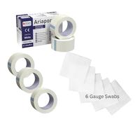 Microporous Medical Tape Waterproof, 6 Rolls 2.5cm x 10m with 6 gauze swabs -Hypoallergenic Surgical Tape for Wound Care, Dressings & Face, First Aid Waterproof Bandage for Sensitive Skin