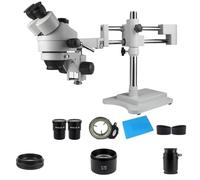 Microscope Accessories Kit 4K 48MP HDMI USB Industrial Camera 3.5X-90X Double Boom Stand Zoom Simul Focal Trinocular Stereo Microscope For Phone PCB Repair Microscope Slides(3.5X-45X NO Camera white)