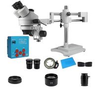 Microscope Accessories Kit 4K 48MP HDMI USB Industrial Camera 3.5X-90X Double Boom Stand Zoom Simul Focal Trinocular Stereo Microscope For Phone PCB Repair Microscope Slides(3.5X-45X white)