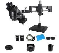 Microscope Accessories Kit 4K 48MP HDMI USB Industrial Camera 3.5X-90X Double Boom Stand Zoom Simul Focal Trinocular Stereo Microscope For Phone PCB Repair Microscope Slides(3.5X-45X NO Camera black)