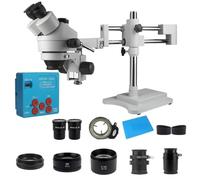 Microscope Accessories Kit 4K 48MP HDMI USB Industrial Camera 3.5X-90X Double Boom Stand Zoom Simul Focal Trinocular Stereo Microscope For Phone PCB Repair Microscope Slides(3.5X-90X white)