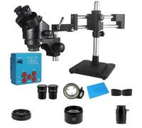 Microscope Accessories Kit 4K 48MP HDMI USB Industrial Camera 3.5X-90X Double Boom Stand Zoom Simul Focal Trinocular Stereo Microscope For Phone PCB Repair Microscope Slides(3.5X-45X black)