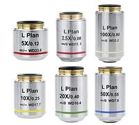 Microscope Accessories Kit Infinity Plan Phase Contrast Objective Lens for Metallographic Microscope 2.5X 5X 10X 20X 50X 100X Long Working Distance Microscope Slides(2.5 5 10 20 50 100X)