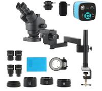 Microscope Accessories Kit with Articulating Arm Stand, 3.5X to 180X Magnification, Parfocal Trinocular Stereo, Includes 48MP 2K 4K Camera and Slides