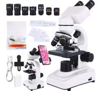 Microscope for Adults & Kids,40-2500X Binocular Microscope for School Lab & Home Schooling,with Mechanical Stages,Slides Set & Phone Holder