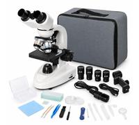 Microscope for Adults & Students with 2MP USB Camera & 3D Stage, 40X-1600X | Binocular Biological Microscope with Dual LED, DIY 15 Slide Kit, Phone Adapter & Shockproof Case for STEM Education