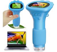 Microscope for Kids, 2.0'' IPS Screen Portable Handheld Mini Kids Microscope with 8 Adjustable LED Lights - 2026 Easter Gift for Boys Age 3-12 - Blue