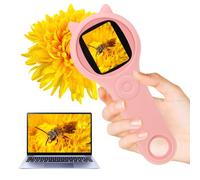 Microscope for Kids, Handheld Digital Magnifying Glass with Light Portable Educational Science Toys, Pocket Mini Microscope 200x Zoom, Birthday Gifts for 4-12 Years Kids (Pink)