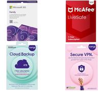 Microsoft 365 Family (12 months, 6 users), Secure VPN & Cloud Backup (4 TB) Bundle - 1 Year