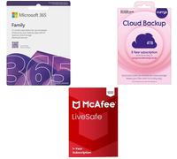 Microsoft 365 Family (12 months), Currys Cloud Backup (4 TB, 3 years) & McAfee LiveSafe (1 year) Bundle