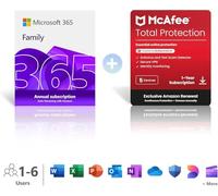 Microsoft 365 Family | 6 People | Up to 6TB Cloud Storage | AI Office Apps | Renews for £104.99 + McAfee Total Protection | 5 Devices | Renews for £95.99 | Annual auto-renewing Amazon subscription