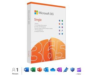 Microsoft 365 Single | 12 Months, 1 User | Word, Excel, PowerPoint | 1TB OneDrive Cloud Storage | PCs/Macs & Mobile Devices | Box