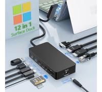 Microsoft Surface Dock, 12-in-1 Surface Pro Docking Station, Triple Display, Dual HDMI+VGA, Ethernet SD/TF Audio, 4x USB, Dock for Surface Pro 11/10/9/8/X/7/6/5, Surface Laptop 7/Go, Surface